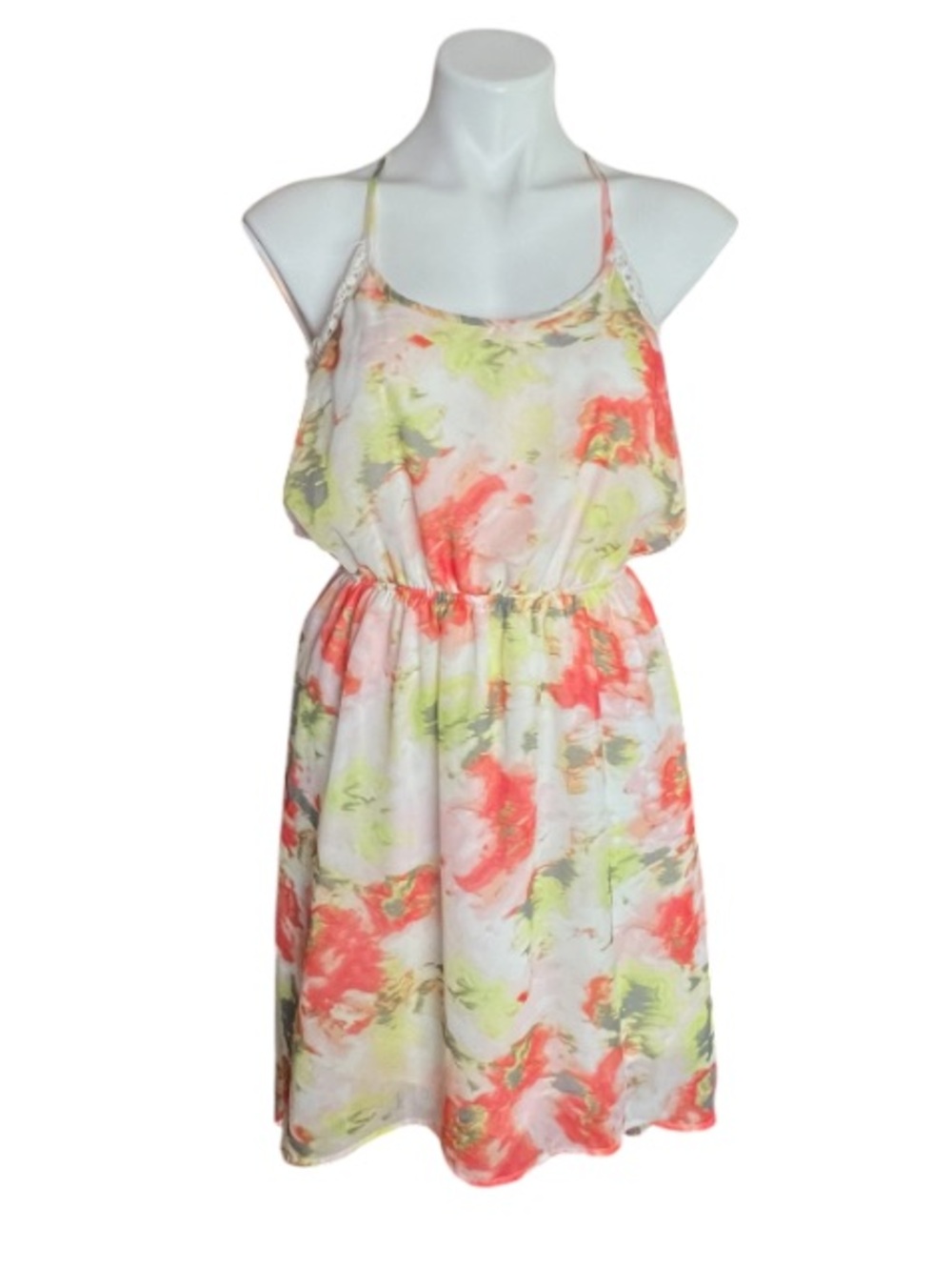 Y2K Floral High Low Halter Dress Vanity Pleated Racerback Boho Size M
